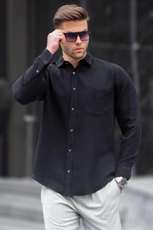 Черная мужская рубашка свободного кроя из муслиновой ткани 5587