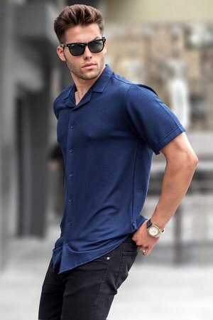 Мужская темно-синяя рубашка с коротким рукавом 5500