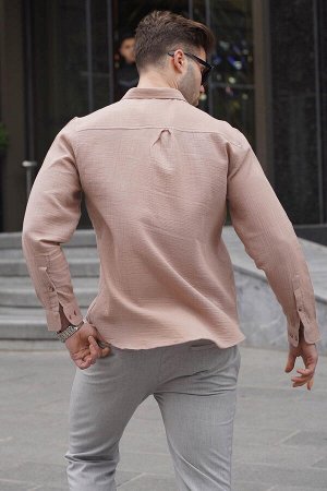 Бежевая мужская рубашка свободного кроя из муслина 5587