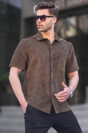 Мужская рубашка цвета хаки в рубчик с коротким рукавом 5594