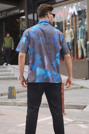 Черная мужская рубашка с коротким рукавом с рисунком 6700