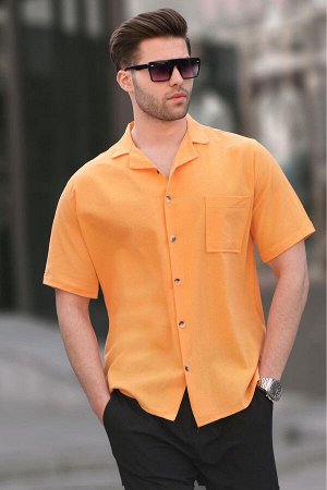 Горчичная базовая мужская рубашка с коротким рукавом 5598