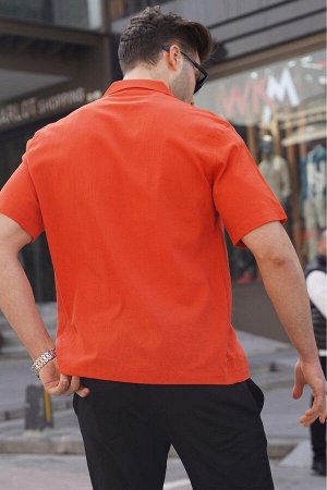 Оранжевая базовая мужская рубашка с коротким рукавом 5598