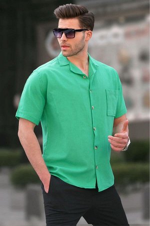 Зеленая базовая мужская рубашка с коротким рукавом 5598