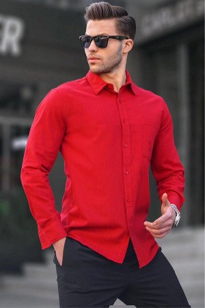 Бордово-красная мужская рубашка стандартного кроя 5592