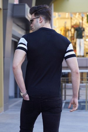 Мужская черная футболка на молнии с воротником-поло 5730