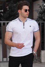 Белая мужская футболка с воротником поло 9281