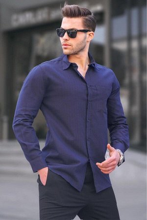 Темно-синяя мужская рубашка стандартного кроя 5592