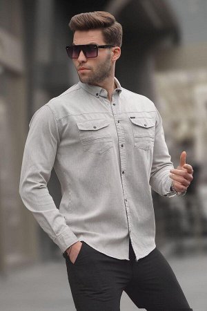 Мужская габардиновая рубашка Stone Color Comfortable Fit 6810