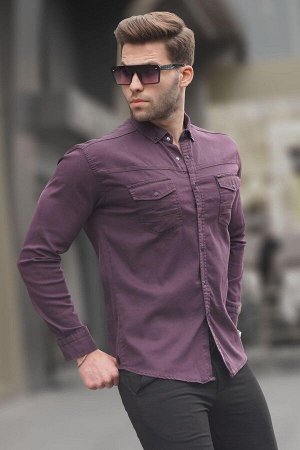 Фиолетовая мужская рубашка из габардина удобного кроя 6810