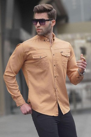 Горчичная мужская рубашка из габардина Comfortable Fit 6810