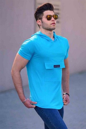 Синяя мужская футболка с капюшоном 4611