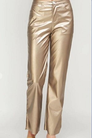 Золотые кожаные базовые женские брюки MG1316