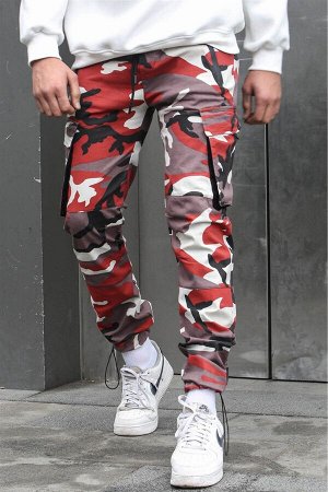 Красные мужские брюки-карго с карманами и камуфляжным принтом 5791
