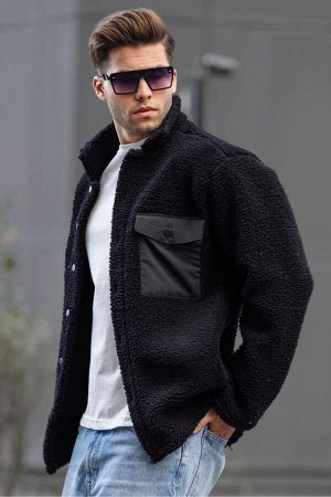 Черная плюшевая куртка с карманами 6720