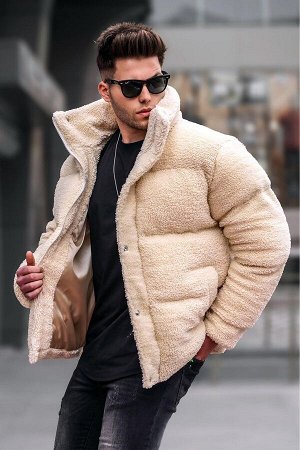 Бежевое надувное плюшевое мужское пальто 5698