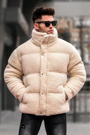 Бежевое надувное плюшевое мужское пальто 5698