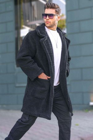 Черное мужское плюшевое пальто на подкладке 6311