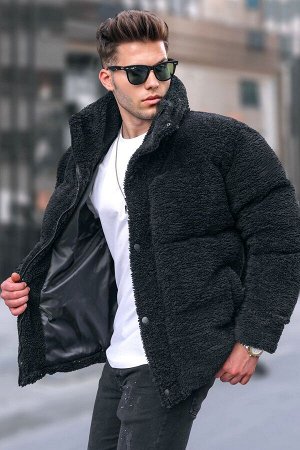 Черное надувное плюшевое мужское пальто 5698
