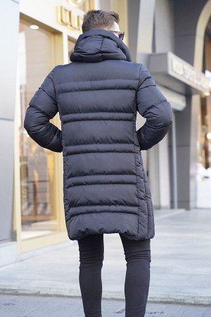 Черное длинное мужское пальто-пуховик 6307