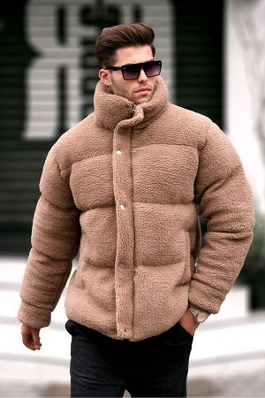 Коричневое надувное мужское пальто из плюша 5698