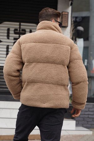 Коричневое надувное мужское пальто из плюша 5698