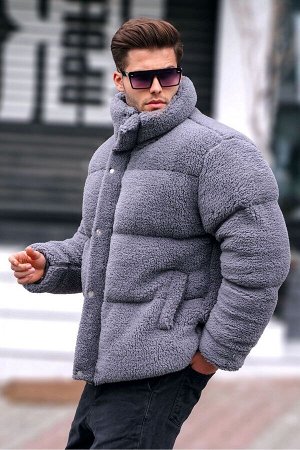 Серое надувное плюшевое мужское пальто 5698