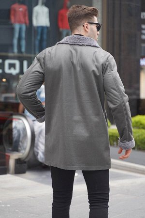Антрацитовое мужское пальто из искусственного меха 6310