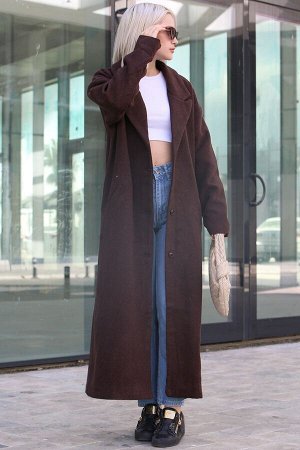 Коричневое длинное женское пальто Mad Girls Mg1302