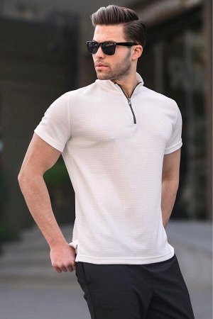 Белая мужская футболка с воротником-молнией 6120