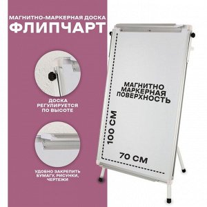 Флипчарт-магнитно-маркерная доска, регулируется по высоте, размер доски — 70x100 см