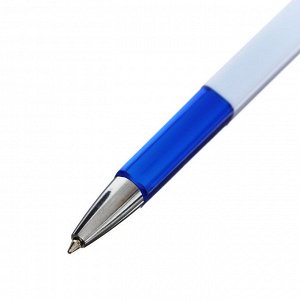 Ручка шариковая, автоматическая "Лого Квадрат", белая с синими вставками, стержень синий