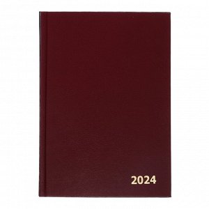 Ежедневник датированный 2024 года А5 168 листов, бумвинил, Бордо