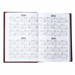 Ежедневник датированный 2024 года А5 168 листов, бумвинил, Бордо