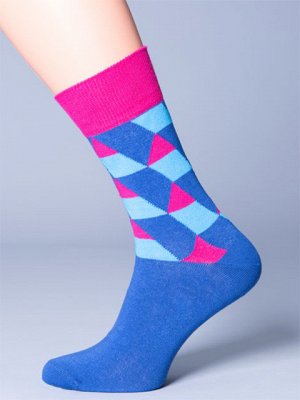 Носки Мужские фантазийные носки из хлопка с эластаном, резинка контрастного тона, принт \"геометрические фигуры\"" на верхней части.Хлопок 76%, Полиамид 22%, Эластан 2%"