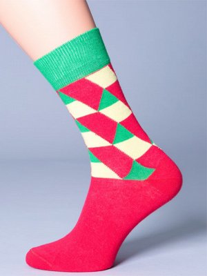 Носки Мужские фантазийные носки из хлопка с эластаном, резинка контрастного тона, принт \"геометрические фигуры\"" на верхней части.Хлопок 76%, Полиамид 22%, Эластан 2%"
