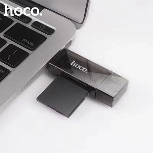 OTG Card Reader Переходник HOCO DHD01, USB, Type-C - TF/SD, черный