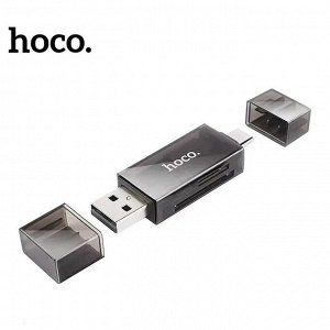 OTG Card Reader Переходник HOCO DHD01, USB, Type-C - TF/SD, черный