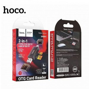 OTG Card Reader Переходник HOCO DHD01, USB, Type-C - TF/SD, черный