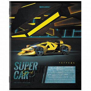 Тетрадь 12 листов BRAUBERG КЛЕТКА, обложка картон, SUPER CAR, 106465