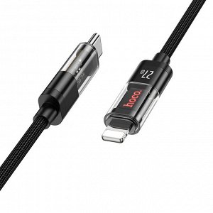 Зарядный кабель c Type-C на iOS Lightning HOCO U116 Style 27W 1,2м, черный с LED индикацией