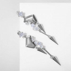 Серьги висячие со стразами «Циркон» льдинки, цвет белый в серебре, 7 см