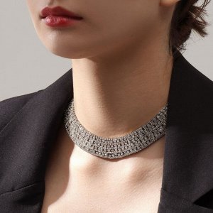 Колье «Лёд», 9 рядов, белое в серебре, 35 см