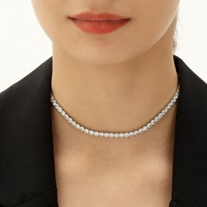 Колье со стразами «Лёд» классика, белое в серебре, 30 см