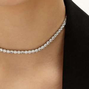 Колье со стразами «Лёд» классика, белое в серебре, 30 см
