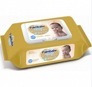 Влажные салфетки детские  "Palmbaby" с клапаном, Изготовлены из высококачественного нетканого материала, имеющего 3D текстуру , с экстрактом алоэ и меда, 80 листов