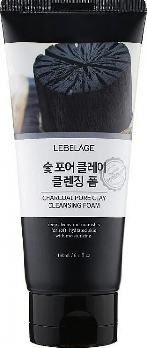 Пенка для умывания с Древесным углем LEBELAGE Charcoal Pore Clay Cleansing Foam, 180 мл