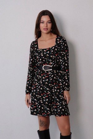 Martichelli Платье с вырезом &quot;каре&quot; чёрное в цветочек