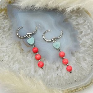 Серьги длинные из розового Коралла и Кварца