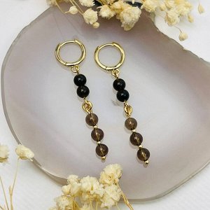 Серьги длинные из золотистого Обсидиана и Раухтопаза